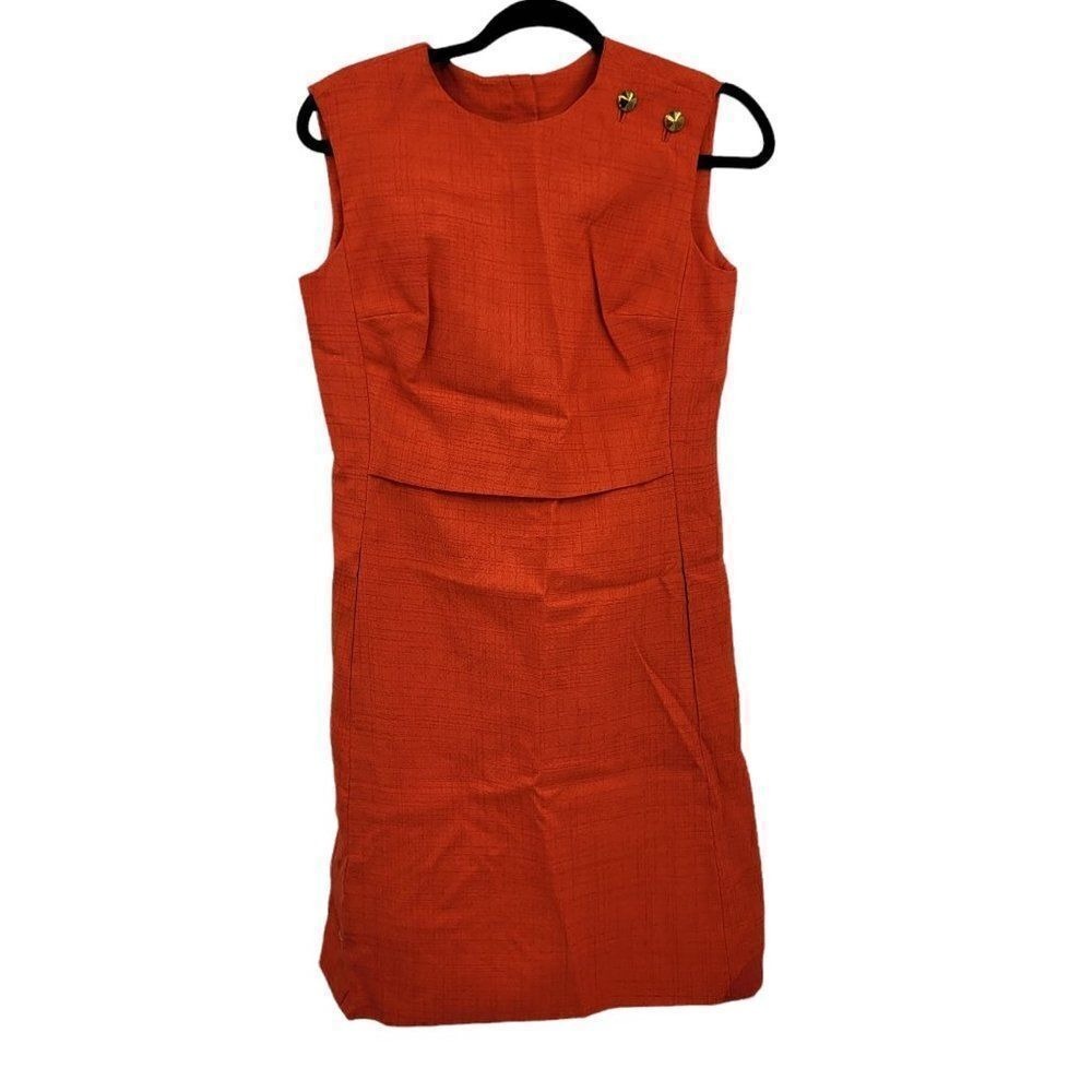 70's Mod Brady Bunch Handmade Hostess Dress Sz S Pockets Orange Mad Men Office‎